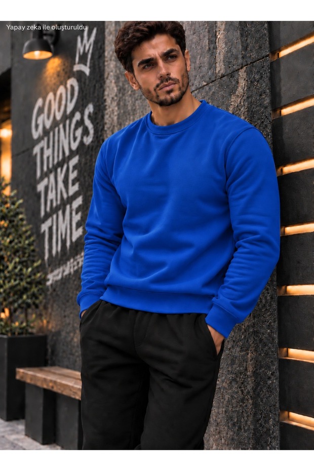 Men's Sweatshirt Plain Patternless Crew Neck Cotton Basic Knitted Top