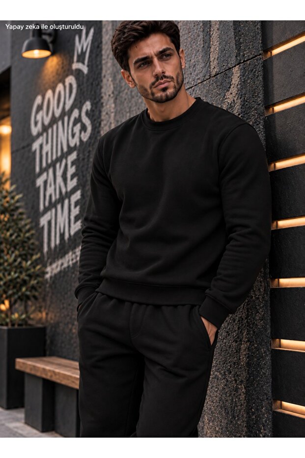 Men's Sweatshirt Plain Patternless Crew Neck Cotton Basic Knitted Top