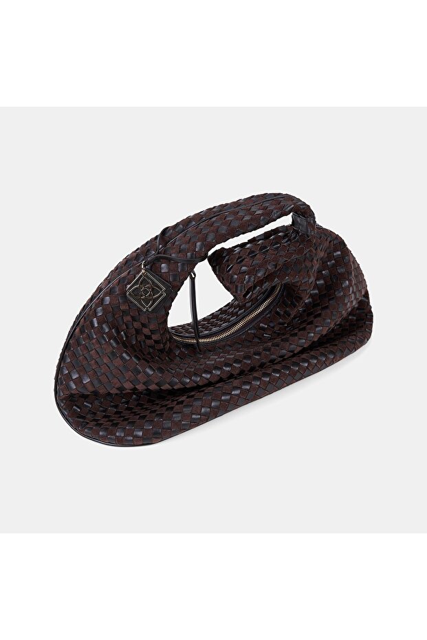 Women's Bitter Brown Charm Hand-Knitted Suede Leather Shoulder Bag