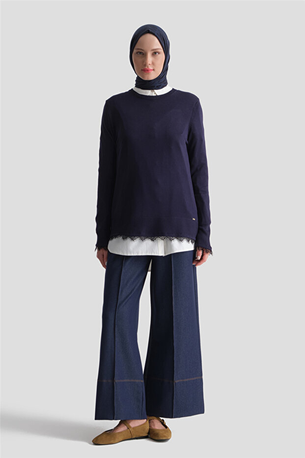 Lace Knitwear Sweater Navy Blue