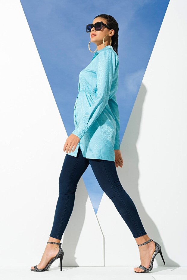 Satin Jacquard Padding Green Shirt