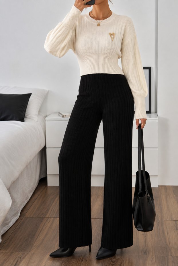 Women's Brooch Detailed Embroidered Knitwear Sports Two-Piece Set