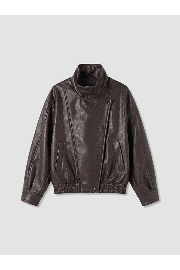I Dik Roba Collar Loose Fit Women's Leather Look Jacket from Freezen Store