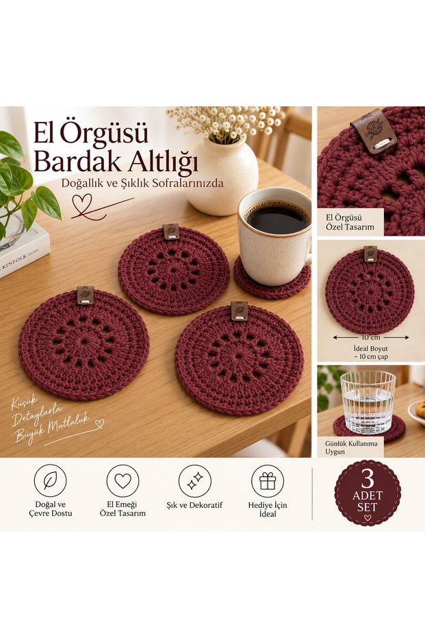 Hand Knitted Coaster | Set of 3