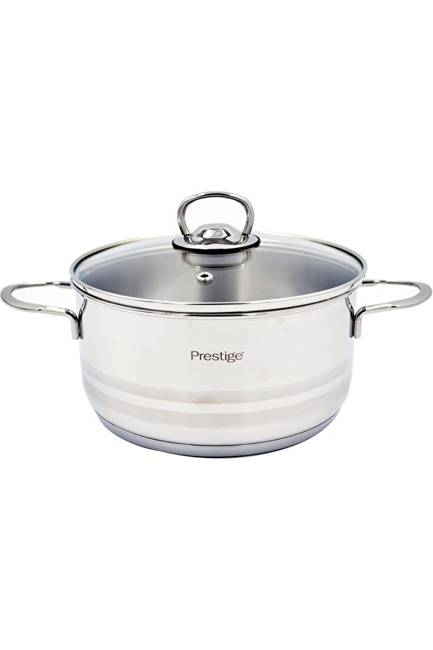 Infinity Stainless Steel Casserole with Glass Lid 20cm / 3 Ltr | Induction Compatible Covered Stockpot | Soup Pots | Silver - PR77374
