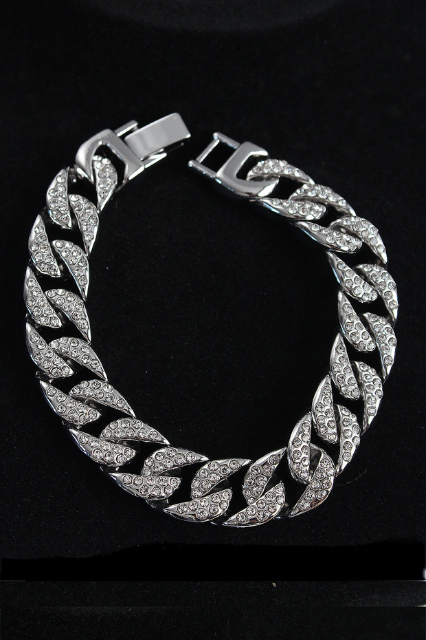 Brass Zircon Stone Cuba Gourmet Model Silver Color Men's Bracelet