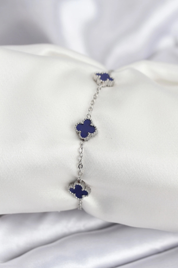 316L Steel Silver Color Navy Blue Baby Boy Clover Women's Bracelet