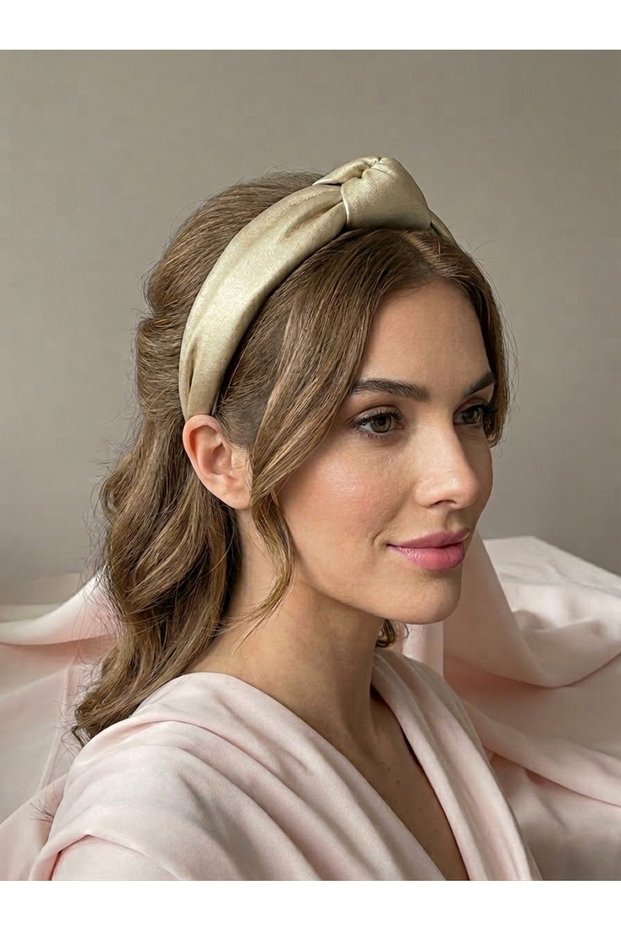 Handmade Gold/Gold Color Shiny Leather-Looking Crown Buckle with Knot Detail
