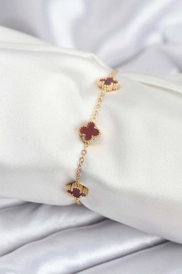 316L Steel Gold Color Burgundy Baby Boy Clover Women's Bracelet