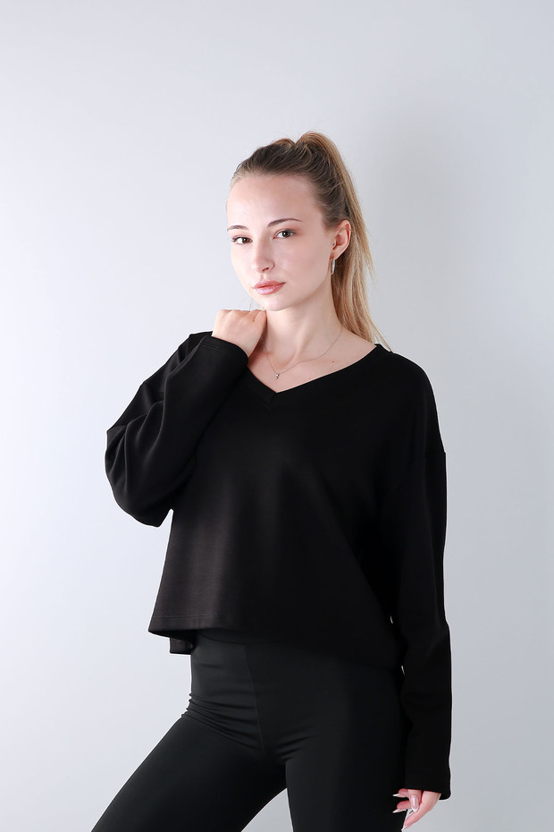 Mns -V Neck Long Sleeve Blouse-1719