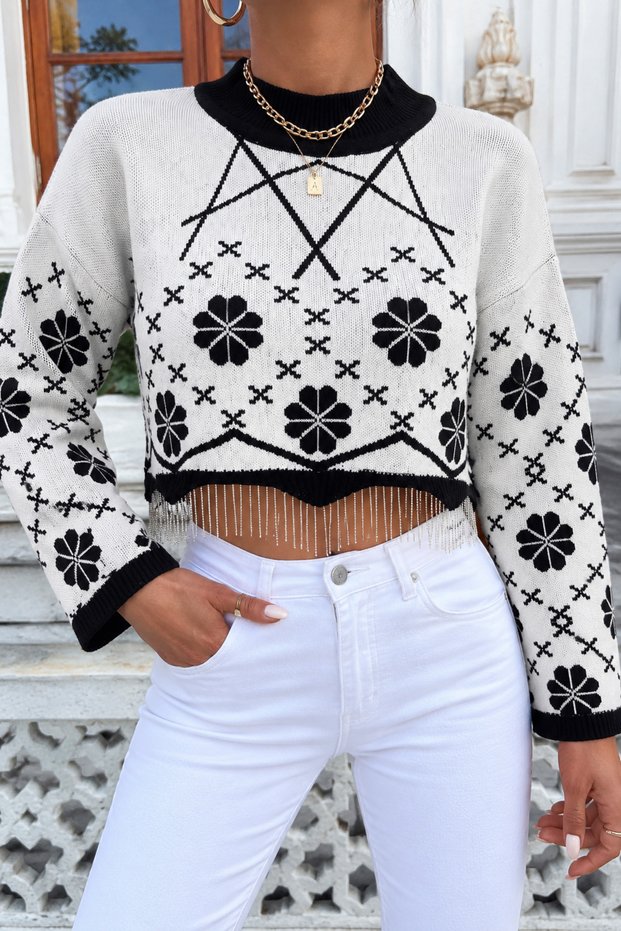 Women's Crop Chain Detailed Sports Sweater