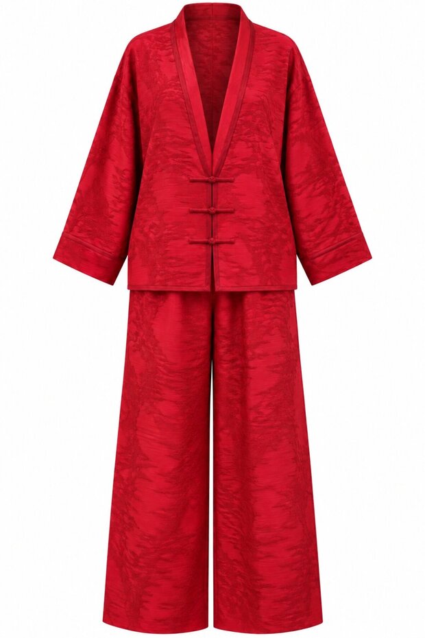 Red Jacquard Kimono Set - 51479