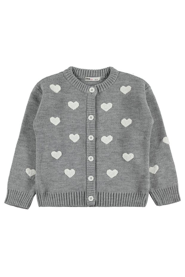 Civil Girl's Heart Cardigan | Knitwear Long Sleeve Crew Neck | School Nursery and Daily Use - Gray