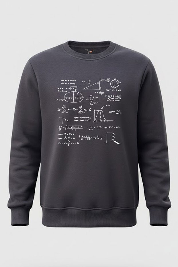 Mathematical Formulas Printed 100% Cotton Regular Fit Crew Neck 3 Thread Sweatshirt