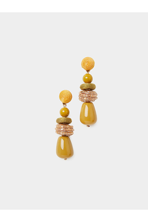 Yellow Beaded Dangler Earrings