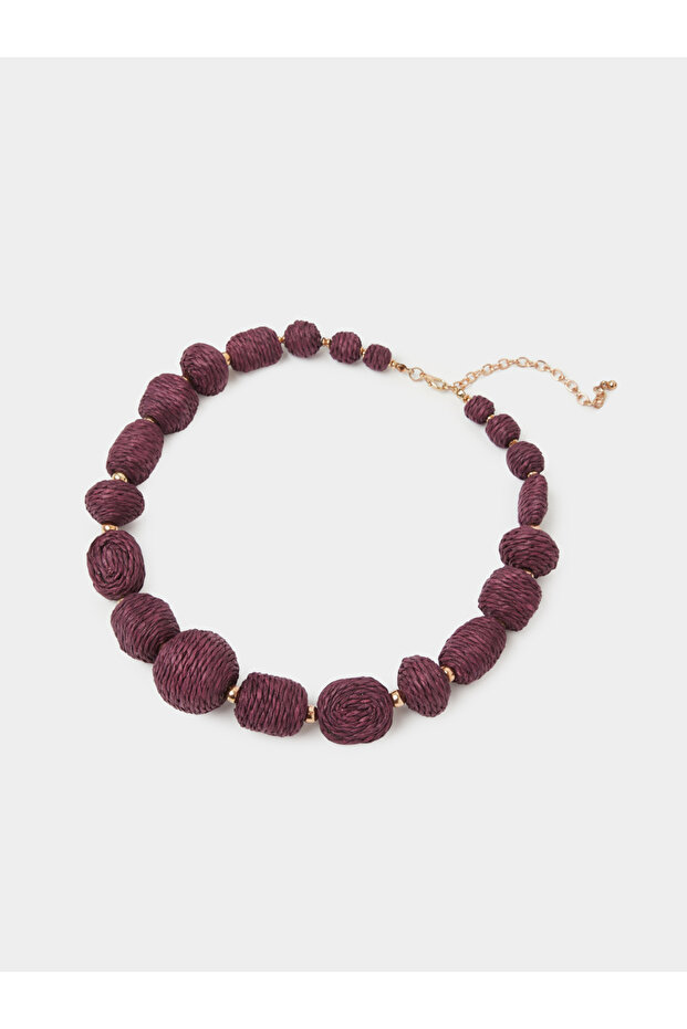 Purple Raffia Beaded Necklace