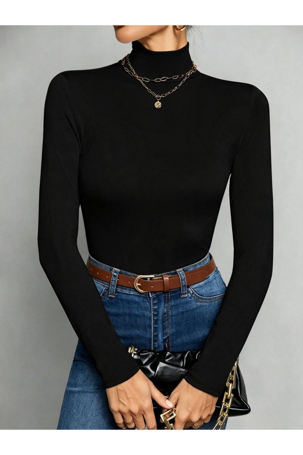 Black Long Sleeve Mock Neck Top