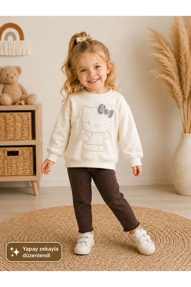 Girl's Sweatshirt and Ribbed Trousers 2-Piece Children's Set 12949