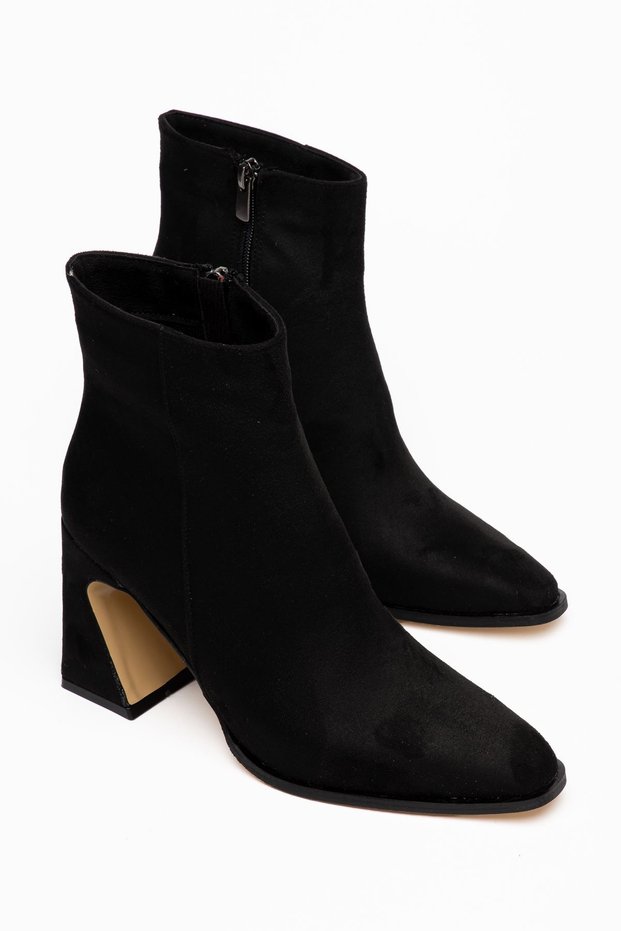 Serdem Women's Black Suede Special Design Heeled Boots