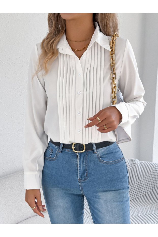 White Pleated Blouse