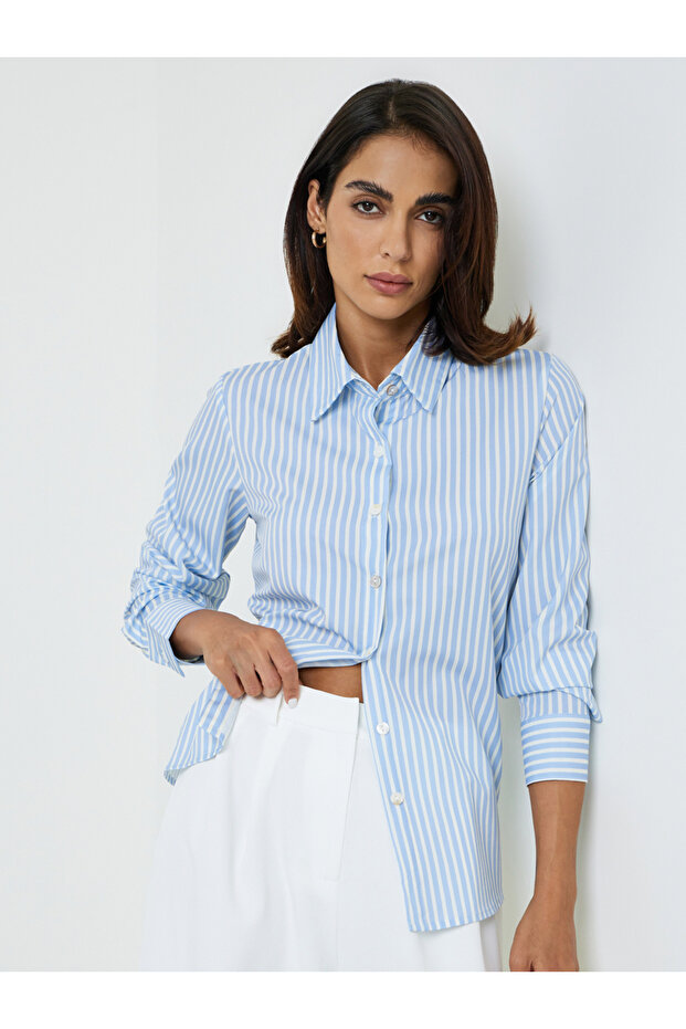 Regular Fit Blue Striped Long-Sleeve Shirt