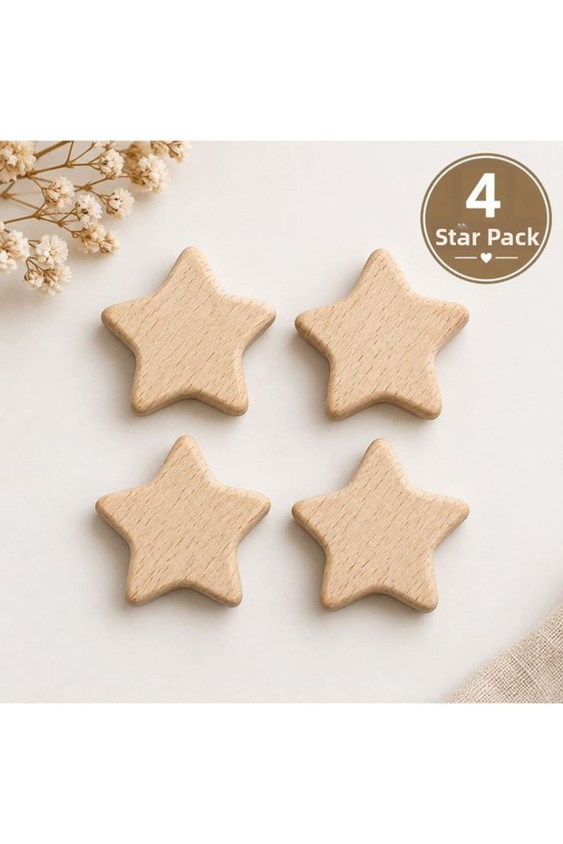 Wooden Pacifier Chain Bead Star 4-Pack