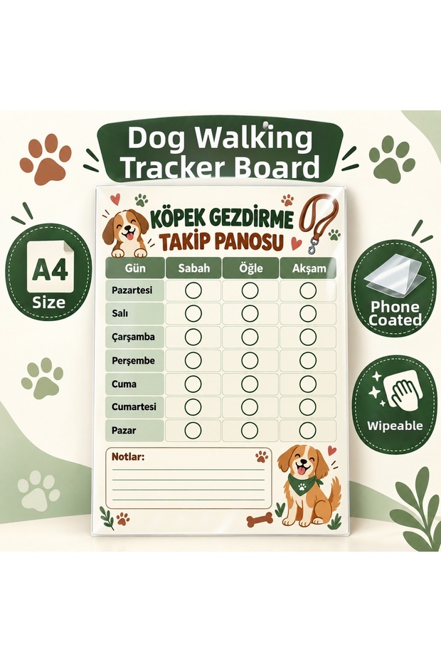 Dog Walking Tracking Board A4 | Clearable and Writable Morning Noon Evening Schedule with Cellophane Cover