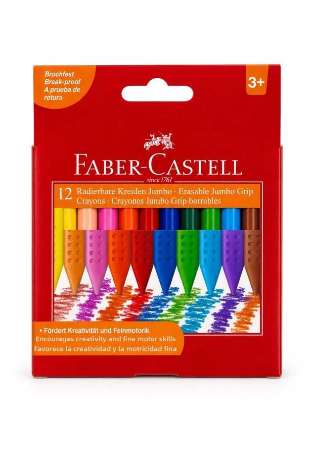 Faber-Castell 12-Pack Jumbo Triangle Crayons | Easy-To-Grip Vibrant Colors Paint Set