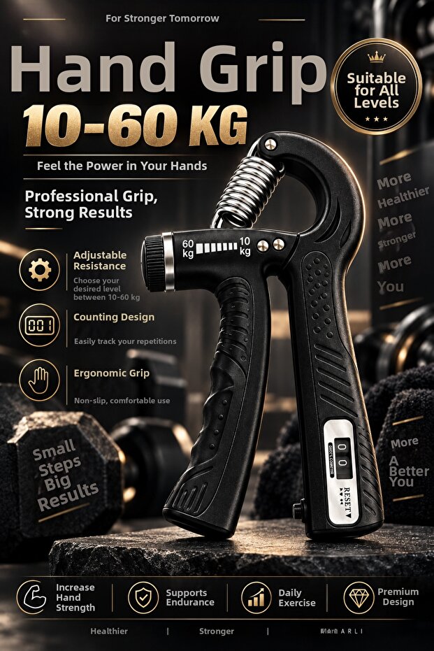 Adjustable Hand Spring 10-60 kg with Counter, Hand Grip Strengthener Wrist and Forearm Exerciser Trainerr