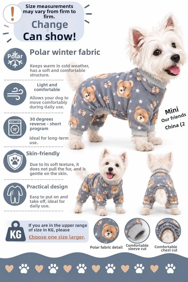Small Breed Gray Bear Star Dog Outfit Dog Pajamas (1-10kg) Creation: Autumn | Winter