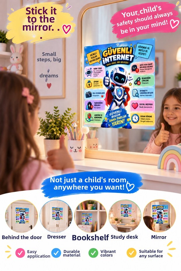Children's Room Safe Internet and Social Media Rules Sticker Label 20X20 cm