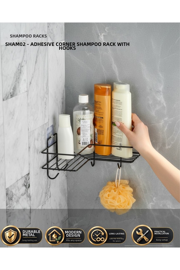 Adhesive Corner Shampoo Holder with Hook