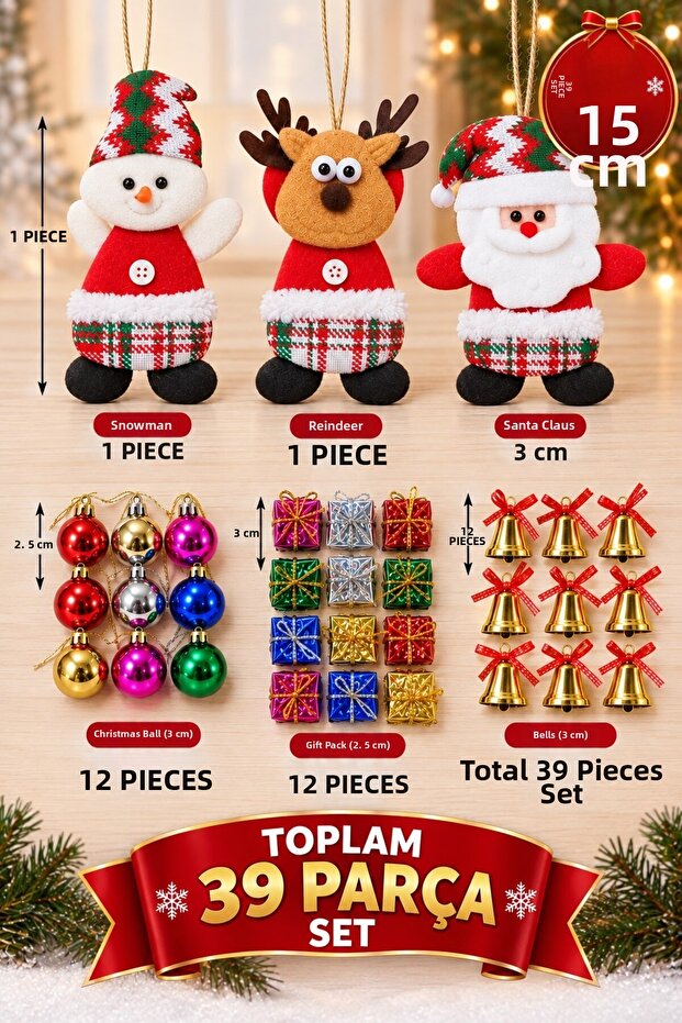 New Year Special 39-Piece Christmas Tree Decoration Set Christmas Plushies and New Year Accessories Decoration Set