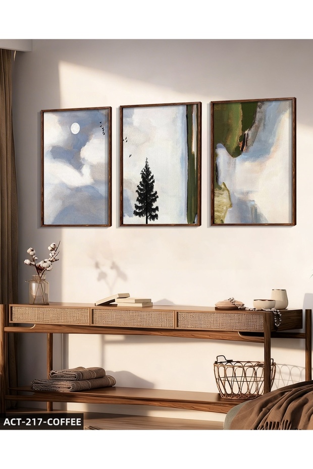 Minimalist Modern Art 3 Piece Wooden Framed Painting Act