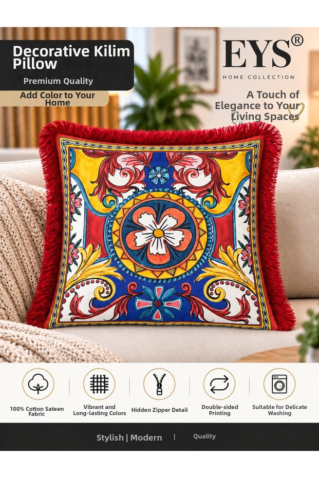 Fringed Decorative Throw Pillow Cover Digital Printing Soft Texture (43X43)