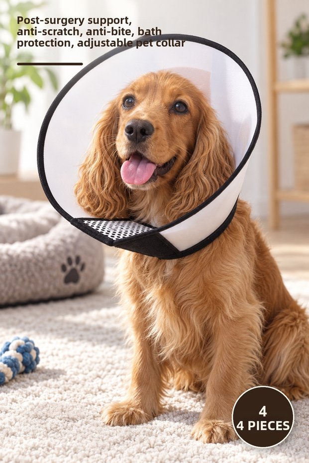 4 Pieces Adjustable Protective Collar – Post-Operation Support, Anti-Bite Anti-Scratch, Bath Protection, Pet Collar Adjustable
