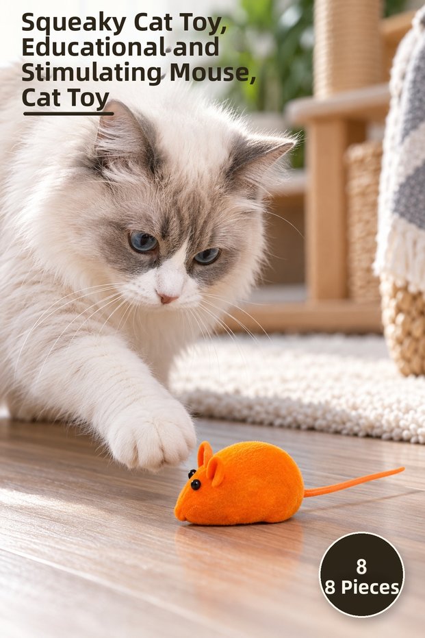 8 Pieces of Cat Training Game Mouse – Sound-Activated Cat Toy, Training and Stimulating Mouse, Cat Toy