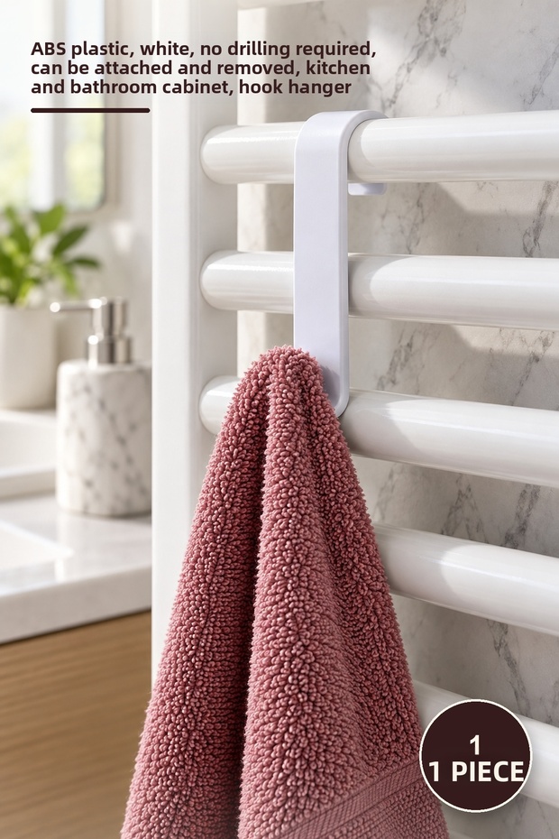 1 Piece Hook Hanger Bracket – Abs Plastic White, Removable, No Drilling Required, Kitchen Bathroom Cabinet, Hook Hanger