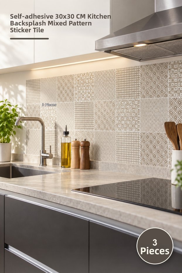 3 Pieces of Pvc Tiles – Self-Adhesive 30X30 cm Mixed Model Self-Adhesive Sticker Tile for Kitchen