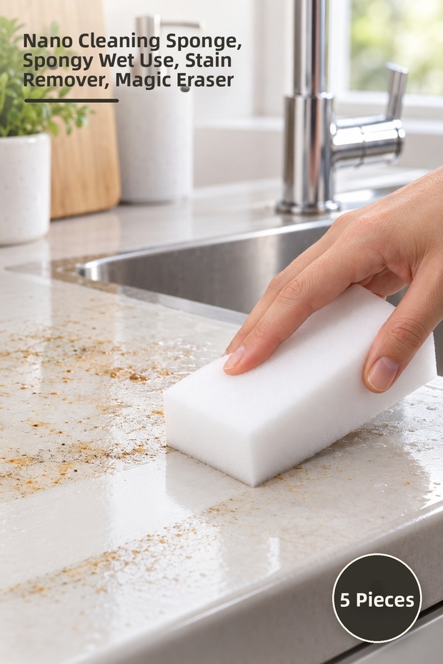 5 Magic Nano Sponges – Nano Cleaning Sponge, Eraser Type Wet Use, Stain Remover, Magic Eraser