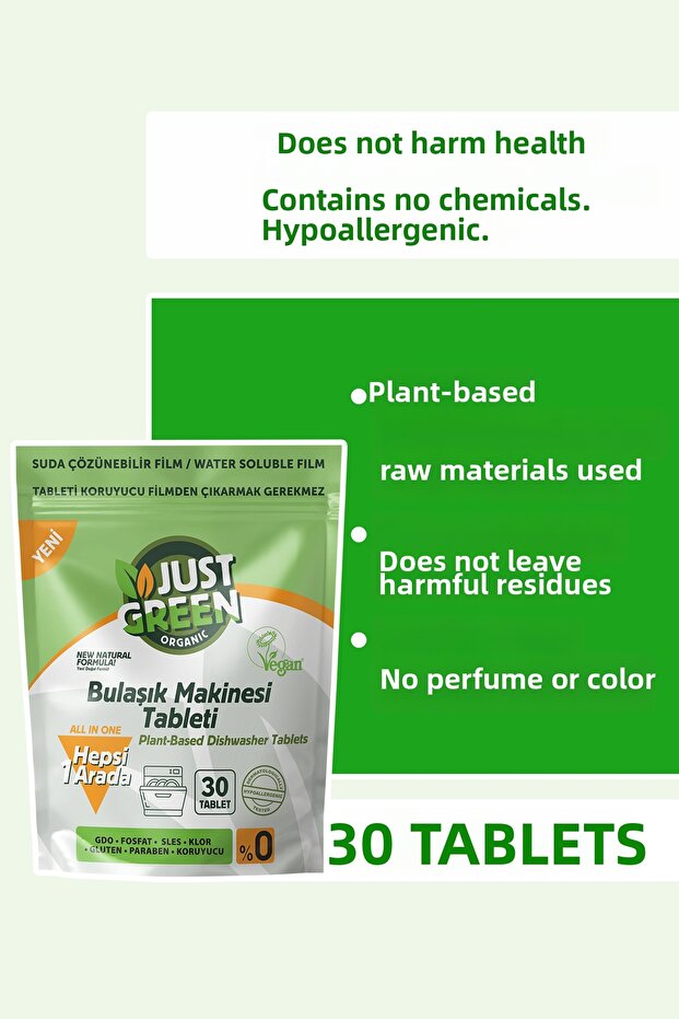 Herbal Dishwasher Tablet - 100% Herbal - Natural and Strong Cleaning (30 Tablets) Domestic Production