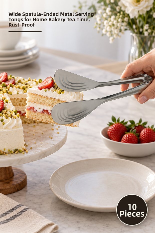 10 Pieces of Luxury Cake Serving Tongs – Metal Serving Tongs with Wide Blade Tips for Home Patisserie Tea Time Stainless Cake Server Pastry Tongs