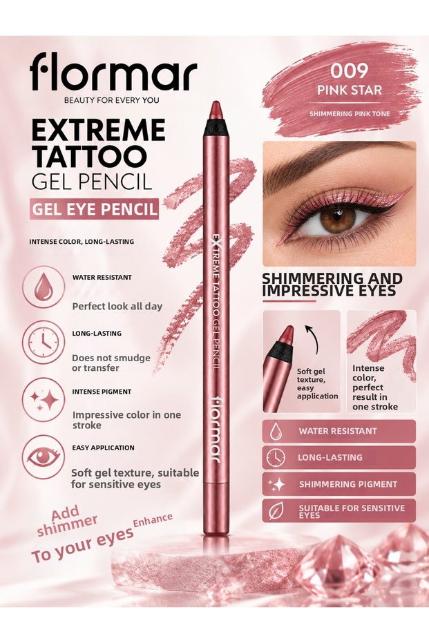 Extreme Tattoo - 009 Pink Star - 1.2 g – Waterproof, Intensely Pigmented, Long-Lasting Gel Pen for All Day Wear