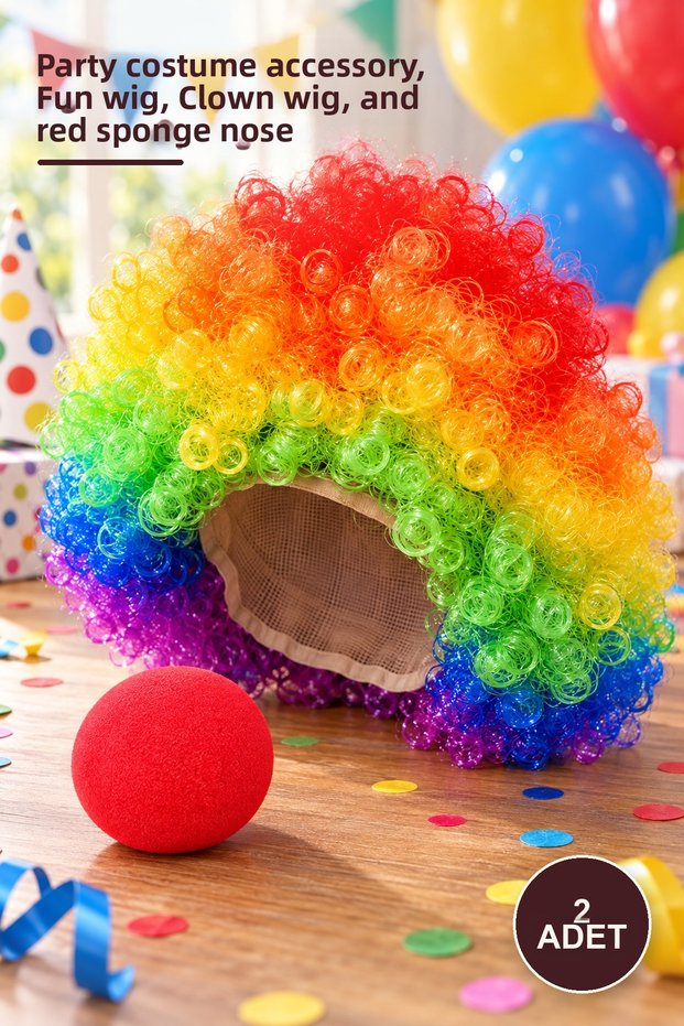 2pcs colorful bonus hair and red sponge nose - party costume accessory, fun hair, clown wig and red sponge nose