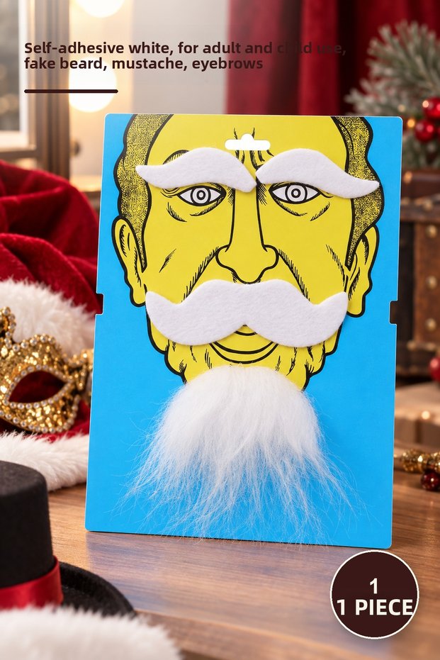1 Piece Fake Beard, Mustache and Eyebrow Set – Self-Adhesive White, for Adult and Child Use, Fake Beard Mustache Eyebrows