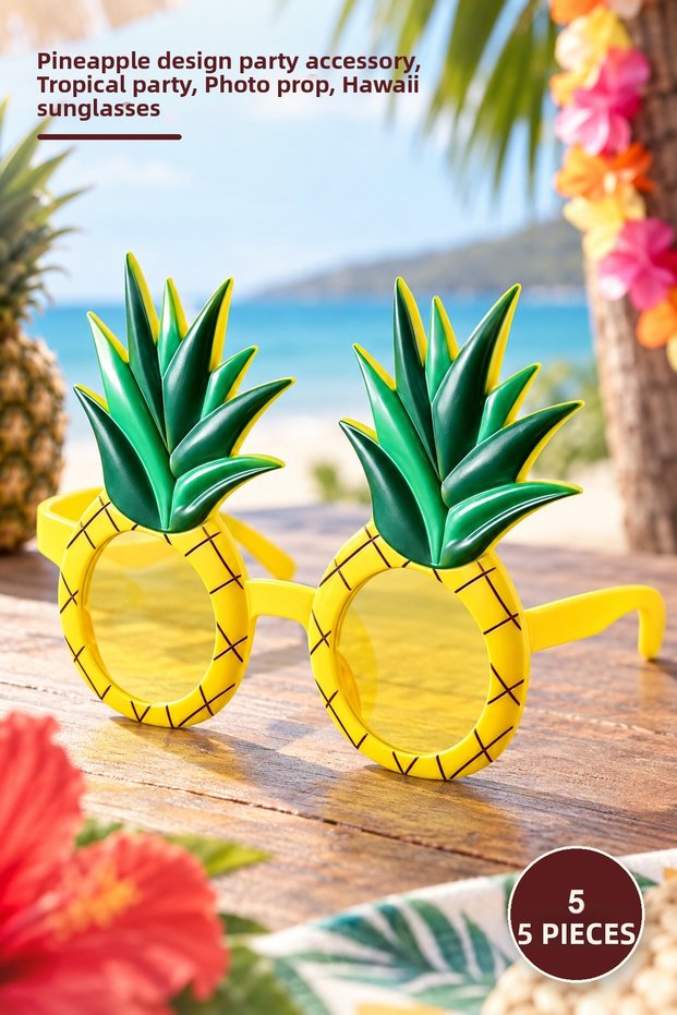5Pcs Tropical Hawaiian Pineapple Shaped Party Glasses – Pineapple Design Party Accessory, Tropical Party, Photo Prop, Hawaiian Sunglasses