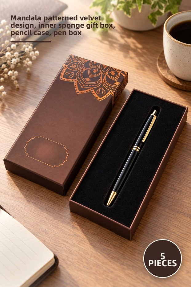 5 Pencil Cases – Cardboard Design with Mandala Pattern, Gift Box with Inner Sponge, Pencil Case, Pen Box