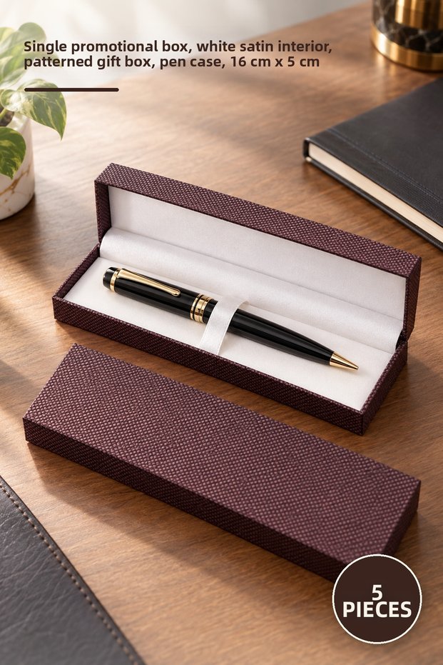 5 Pencil Cases – Single Promotional Box, White Satin Interior, Patterned Gift Box, Pen Case Pen Box, 16 cm X 5 cm