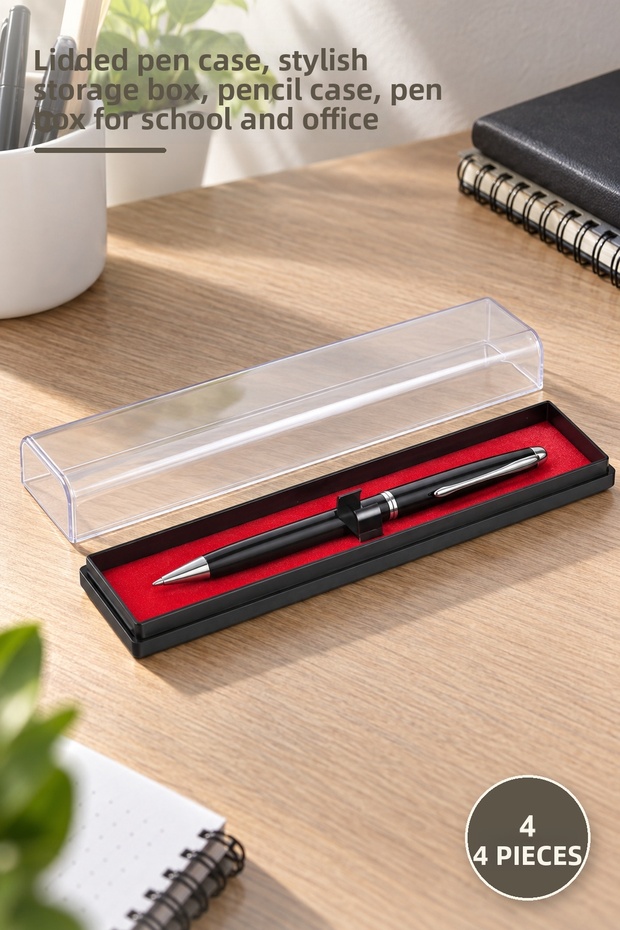 4 Pieces Plastic Pencil Case with Lid – Pencil Holder with Lid, Stylish Storage Box, Pencil Case, Pen Box School Office