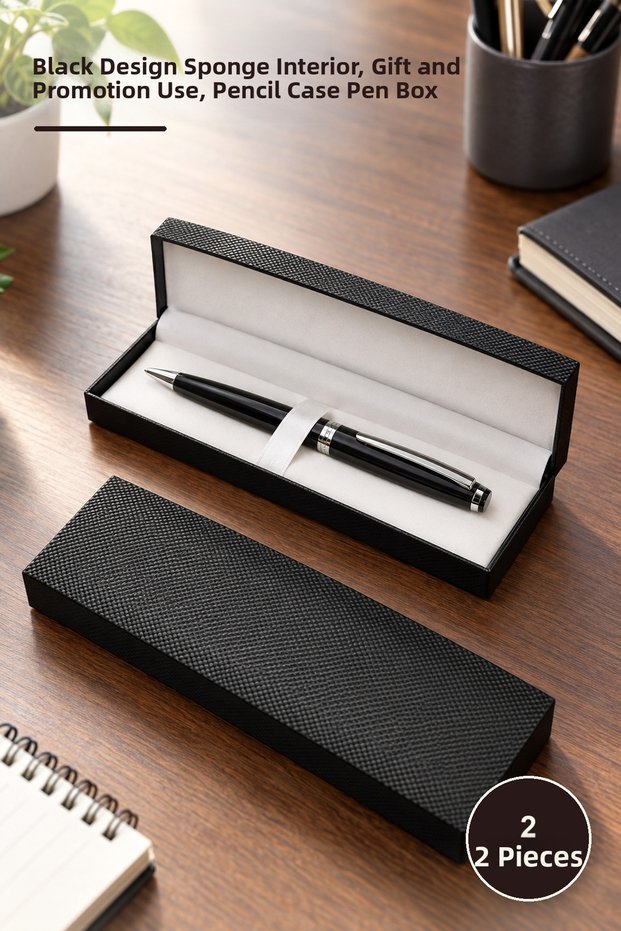 2 Pencil Cases – Black Design with Sponge Interior, for Gift and Promotional Use, Pencil Case Pen Box